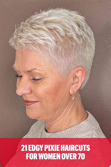 Pixie haircut for women over 70 - To provide you with a unique look, here’s the grey rounded pixie cut for ladies over 50 that has a v-shaped cut at the nape area. With the right amount of layers at the back of your head, its result will be voluminous, for sure. It’s also excellent with money pieces to frame your face and give you a more radiant outcome.